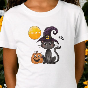 T-Shirt Nom du Citrouille de chat noir Halloween