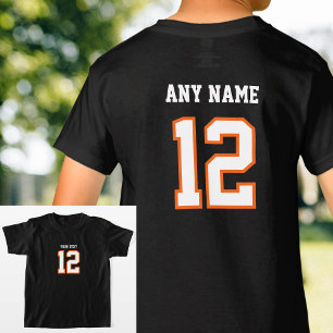 T-shirt Nom du lecteur personnalisé College Black Orange