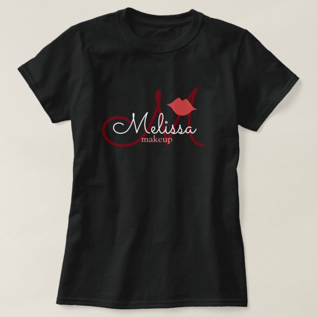 T-shirt nom du salon de maquillage uniforme noir (Design devant)