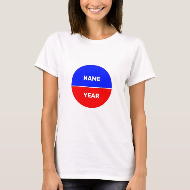 T-shirt Nom et année sur Cercle bleu et rouge (Devant)