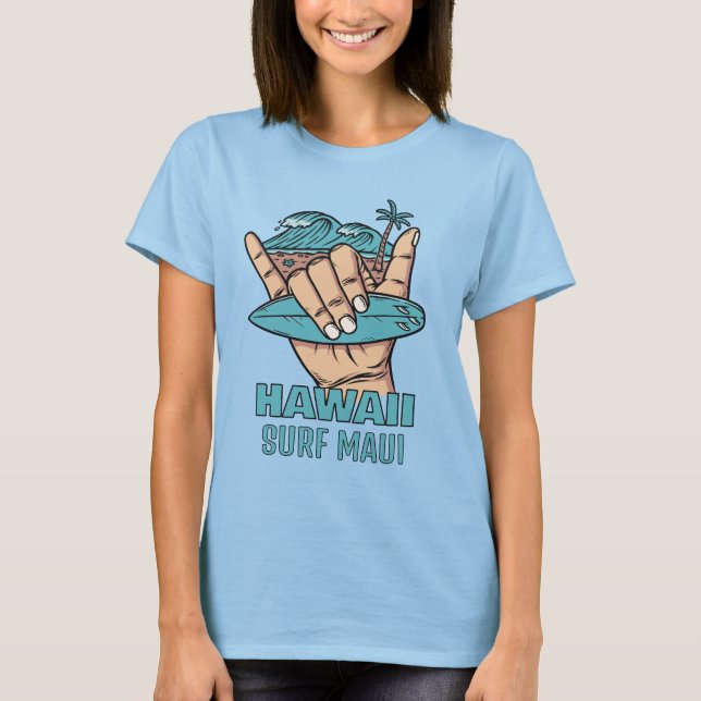 T-shirt Nom et emplacement personnalisés Surf Shaka (Devant)