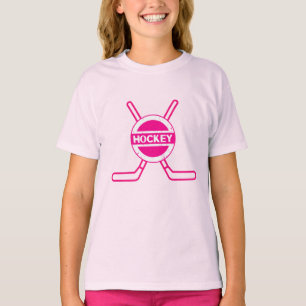 T-shirt Nom et numéro de hockey personnalisé rose