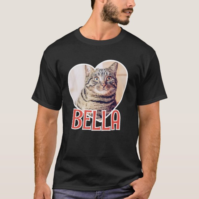T-shirt Nom et photo du coeur simple et moderne du chat (Devant)