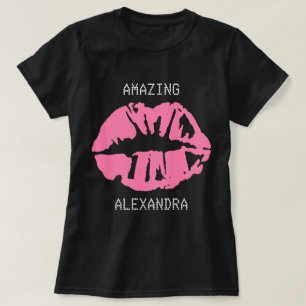 T-shirt Nom Extraordinaire Kiss Girly Customisé rose blanc