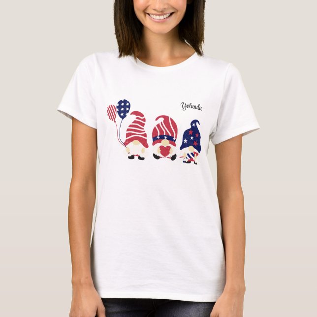 T-shirt Nom, Mignonnes Gnomes Patriotiques, Femmes De Base (Devant)