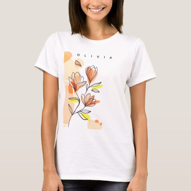 T-shirt Nom personnalisé Abstrait Floral Minimalist (Devant)