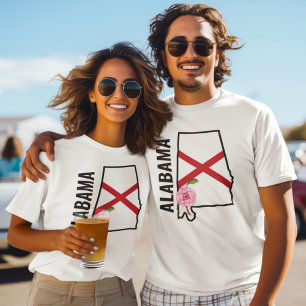 T-shirt Nom personnalisé Alabama Drapeau et Fleur d'État C