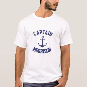 T-shirt Nom personnalisé Capitaine marine ancre bleue