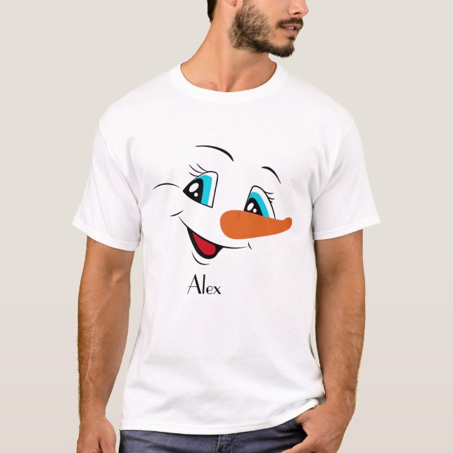 T-shirt Nom personnalisé Christmas Snowman Face (Devant)
