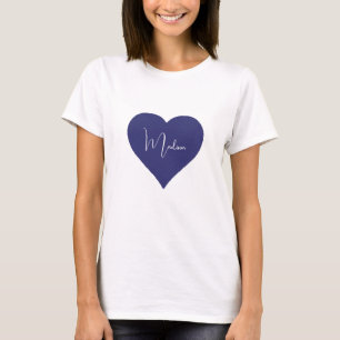 T-shirt Nom Personnalisé Coeur bleu foncé Personnalisé T-s