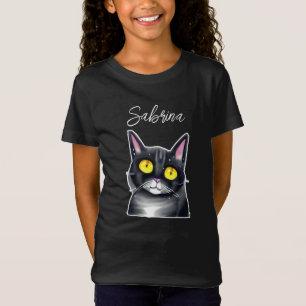 T-Shirt Nom personnalisé   Cute chat noir Yellow Eyes