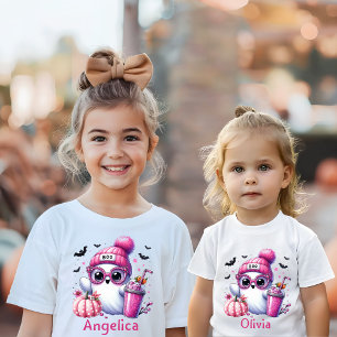 T-Shirt Nom personnalisé du fantôme rose mignon Halloween