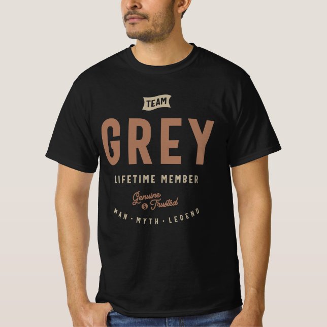 T-shirt Nom personnalisé du membre à vie Team Grey (Devant)