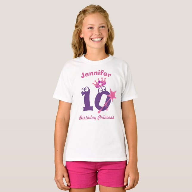 T-shirt Nom personnalisé et âge Anniversaire Princesse (Devant entier)