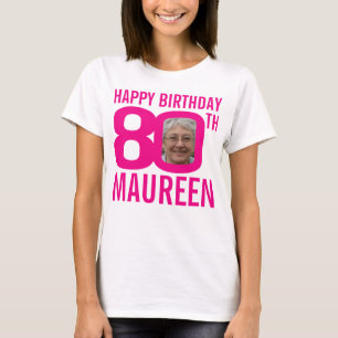 T-shirt Nom personnalisé et modèle photo rose 80e annive