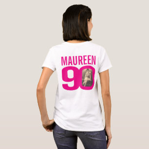 T-shirt Nom personnalisé et modèle photo rose 90e annivers