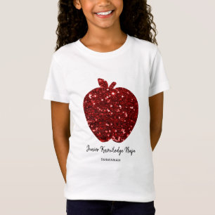 T-Shirt Nom personnalisé Faux Gitter Red Apple School Kids