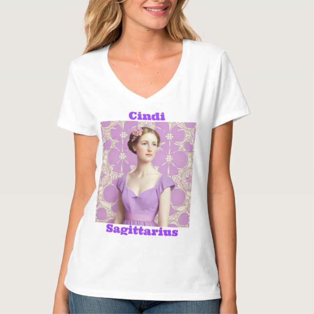 T-shirt Nom personnalisé féminin Signe zodiaque (Devant)