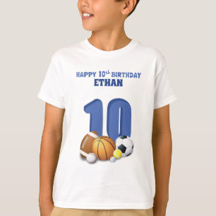 T-shirt Nom personnalisé Garçon 10e anniversaire Balles de