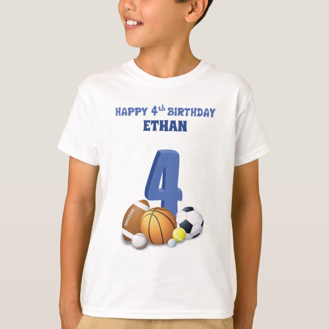 T-shirt Nom personnalisé Garçon 4e anniversaire Balles de  (Devant)