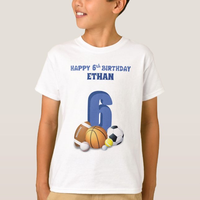 T-shirt Nom personnalisé Garçon 6e anniversaire Balles de  (Devant)