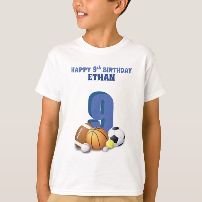 T-shirt Nom personnalisé Garçon 9e anniversaire Balles de  (Devant)