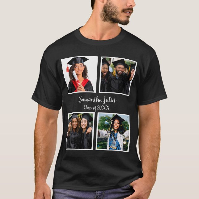 T-shirt Nom personnalisé Graduate 4 Photo Collage (Devant)