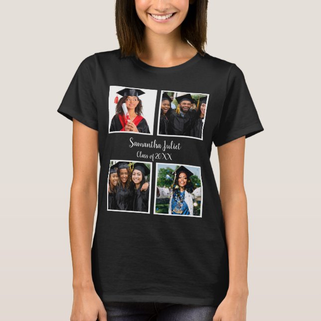 T-shirt Nom personnalisé Graduate 4 Photo Collage (Devant)