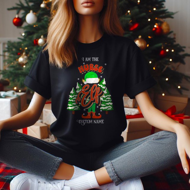 T-shirt Nom personnalisé Infirmière elf personnalisé (Créateur téléchargé)