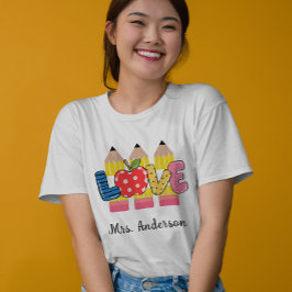T-shirt Nom personnalisé Love Pencil Pré-Enseignant