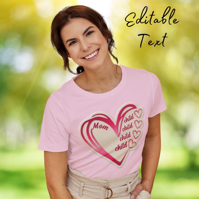 T-shirt Nom personnalisé Maman Enfants Coeur (Créateur téléchargé)