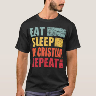 T-shirt Nom personnalisé Manger Dormir Être Chrétien rétro