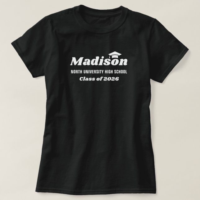 T-shirt Nom personnalisé Noir Classe de 2023 Graduation (Design devant)
