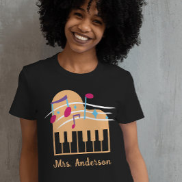 T-shirt Nom personnalisé Piano Music Enseignant Noir
