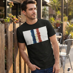 T-shirt Nom personnalisé Rouge & Bleu Rayure aquarelle Cus