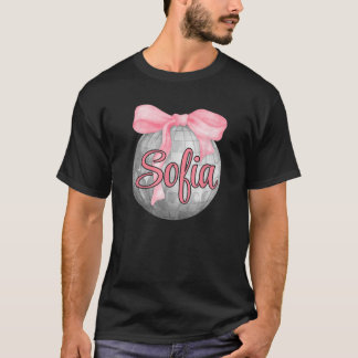 T-shirt Nom personnalisé Sofia Coquette Bow Pink Disco Ba