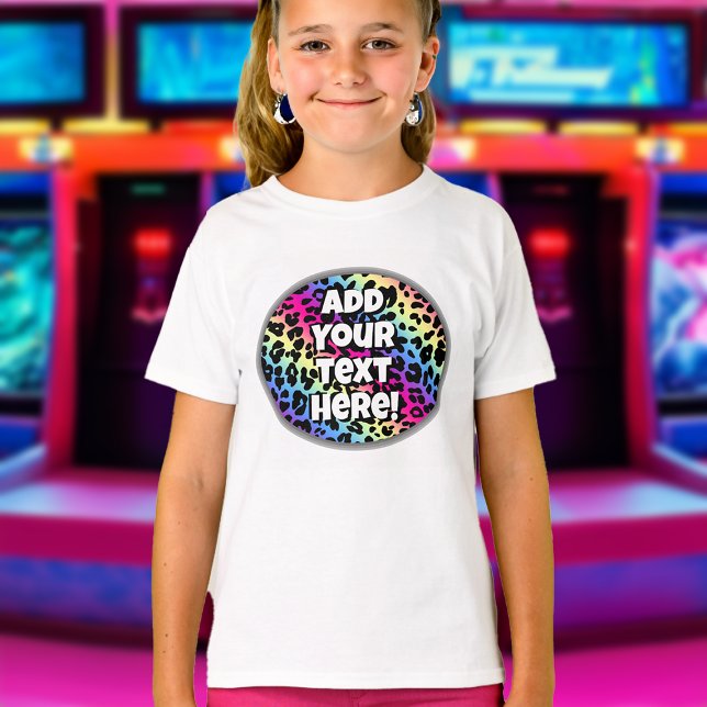 T-shirt Nom personnalisé Texte Rainbow Leopard Motif Impri (custom girls kids tshirt)