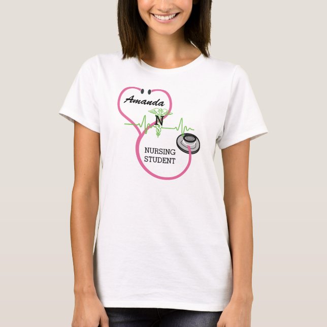 T-shirt Nom rose d'étudiant de soins de caducée de (Devant)