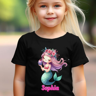 T-shirt Nom rose personnalisé de sirène 