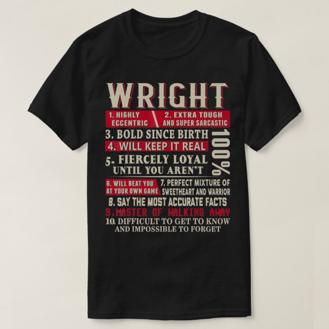T-shirt Nom Wright Don Wright Nom de famille Wright  (Design devant)