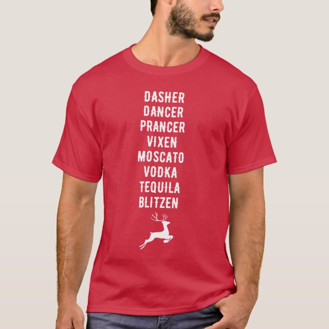 T-shirt Noms amusants des rennes d'alcool de Noël (Devant)
