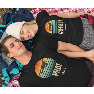 T-shirt Noms Personnalisés Couple Correspondant PILOTE Cou