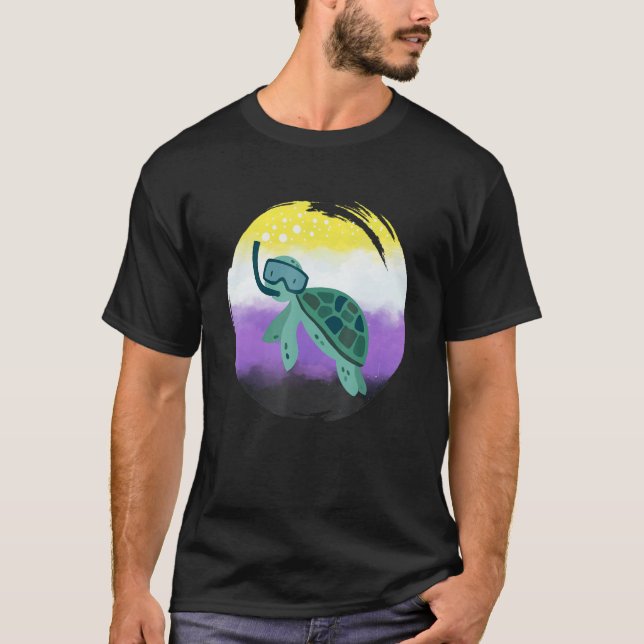 T-shirt Non Binary Flag Turtle Sunglasses   LGBT Nonbinary (Devant)