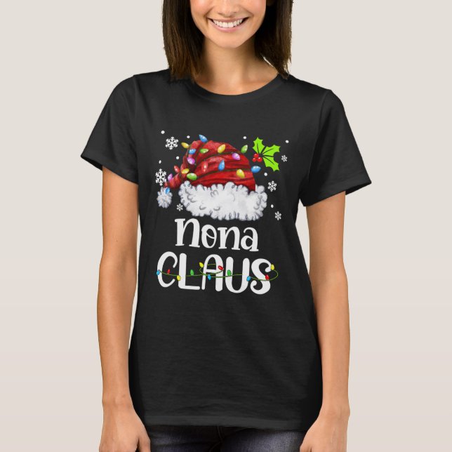 T-shirt Nona Claus Santa Hat Noël Lumière Noël Famille (Devant)