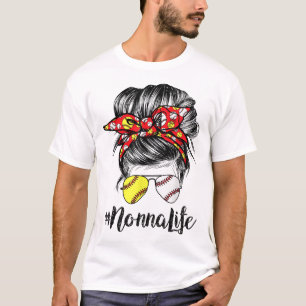 T-shirt Nonna Life Messy Bun Cheveux Softball Baseball Mèr