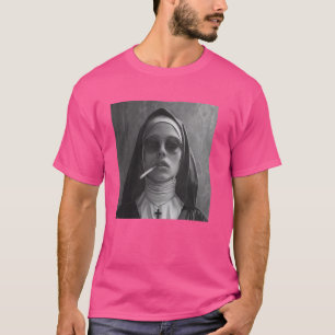 T-shirt Nonne chaude fume une cigarette, Nonne rebelle