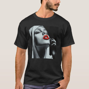 T-shirt nonne rebelle avec du rouge à lèvres, nonne rebell
