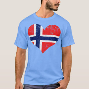 T-shirt Norvège Drapeau Norvégien Coeur Norge Loin Distres