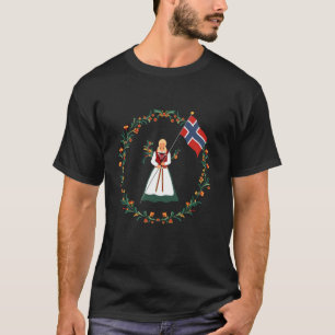 T-shirt Norvège Fierté Norvégienne Bunad Girl Drapeau Fier