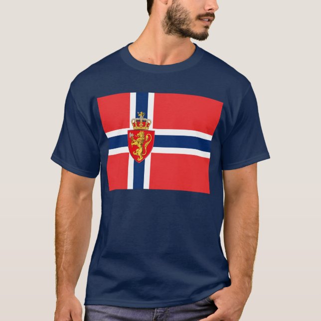 T-shirt Norvège, pavillon norvégien, avec armoiries/dbleu (Devant)